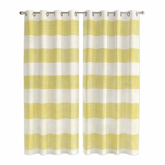 Kitchen Curtains 84 Inch Length 2 Panels, Yellow Striped Grommets Window Treatment Curtain, Farmhouse Vintage Stripes Thermal Curtains Drapes for Living Room/Bathroom