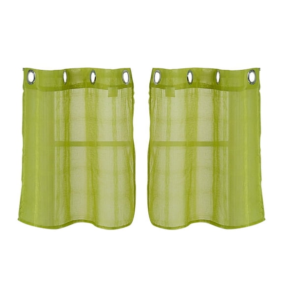 Kitchen Curtains And Valance Set with Floral Embroidery, Half, Various Colours Green 74x90cm