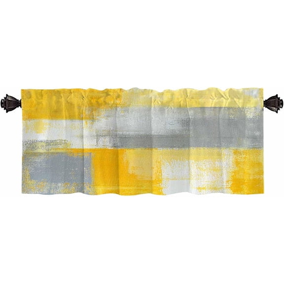 Kitchen Curtains Farmhouse Curtains Abstract Art Grey and Yellow Window Valance Curtains Semi Sheer Valance for Windows Short Window Treatment Decor Curtains Kitchen Valance 54X18 Inches