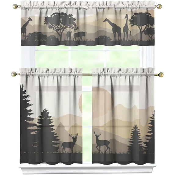 Kitchen Curtains Forest Sunset,Farmhouse Kitchen Curtains Sets for Windows,Sunset Kitchen Curtain Sink Window Valance 3 Piece Set,Retro Kitchen Decor for Living Room 54x36 Inches, Sunset1