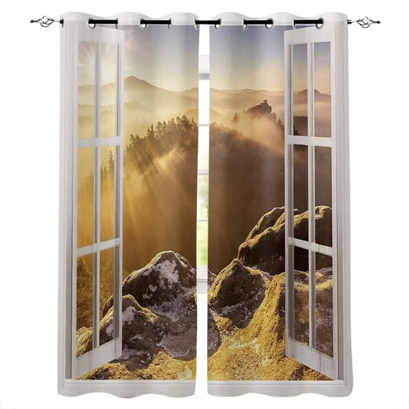 Kitchen Curtains Mountain Peach Blossom Sun Luxury Curtains Home Living Room Bedroom Item Window Curtain for Living Room