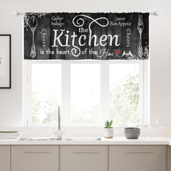 Kitchen Curtains Rustic Farmhouse 55x39 Inch Rod Pocket Country Short Small Barn Fork and Spoon Wooden Wood Plank Board Vintage Printed Cafe Window Curtains Drapes Treatment Fabric 2 Panels