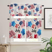 Kitchen Curtains Set, 4th of July Kitchen Curtains and Valances Set, American Flag Star Vintage Rustic Rod Pocket Tier Curtains 24 Inch Length for Cafe/Bedroom Windows