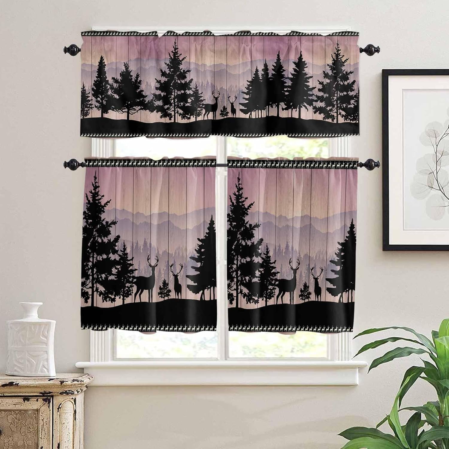 Rustic Plaid Elk Blackout Curtains – Hunting Theme, Room Darkening, 2 Panels 54x42 Inches, Rod Pocket, Farmhouse Style