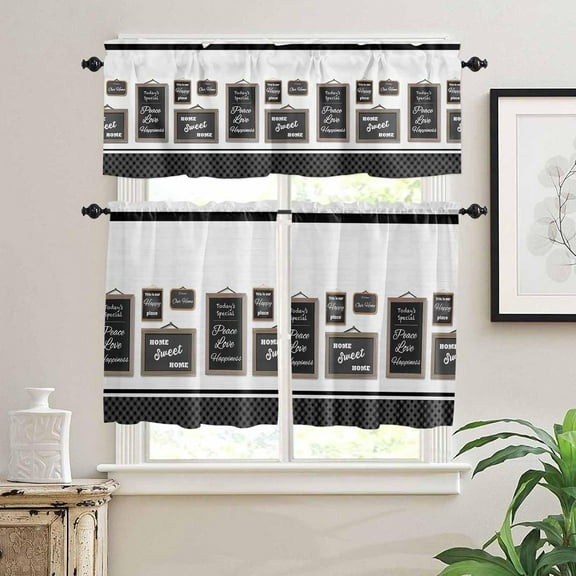 Kitchen Curtains Set, Black White Kitchen Curtains and Valances Set, Modern Black Checkered Home Art Rod Pocket Tier Curtains 36 Inch Length for Cafe/Bedroom Windows