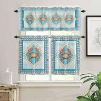 Kitchen Curtains Set, Blue Crab Nautical Kitchen Curtains and Valances Set, Ocean Coastal Geometric Rod Pocket Tier Curtains 24 Inch Length for Cafe/Bedroom Windows