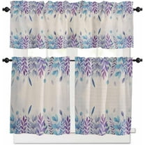 Kitchen Curtains Set, Blue Purple Botanical Kitchen Curtains and Valances Set, Rustic Eucalyptus Leaves Burlap Rod Pocket Tier Curtains 24 Inch Length for Cafe/Bedroom Windows