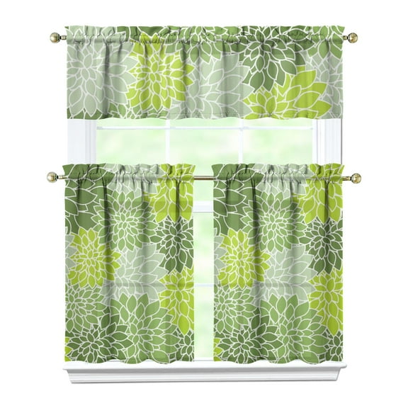 Kitchen Curtains Set Boho Chic Tribal Vintage Style Tier and Valance Bohemian Rustic Artistic Earthy Nordic Patterned Rod Pocket Curtains for Kitchen Window