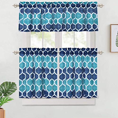 Kitchen Curtains Set, Moroccan Pattern Kitchen Tier Curtains and