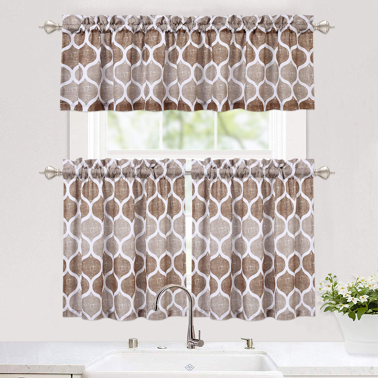 Kitchen Curtains Set, Moroccan Pattern Kitchen Tier Curtains and