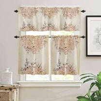 Kitchen Curtains Set, Retro Orange Boho Kitchen Curtains and Valances Set, Modern Abstract Art Botanical Rod Pocket Tier Curtains 24 Inch Length for Cafe/Bedroom Windows