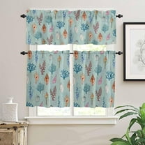 Kitchen Curtains Set, Teal Coastal Kitchen Curtains and Valances Set, Seaside Coral Shell Nautical Summer Beach Rod Pocket Tier Curtains 36 Inch Length for Cafe/Bedroom Windows
