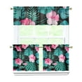 thumbnail image 1 of Kitchen Curtains Set with Tropical Floral and Hawaiian Hibiscus Design, Exotic Flowers and Botanical Jungle Leaves, Rod Pocket Tier and Valance Panels, 1 of 6