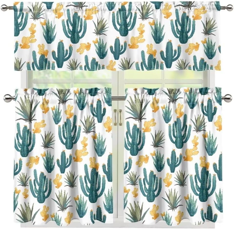 Kitchen Curtains Sets with Valance and Tier Sets Kitchen Window Curtains Kitchen Curtain Tiers Long Tier Curtains Cafe Curtains Rod Pocket Valances Home Decor Cactus