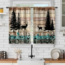 Kitchen Curtains Sets for Windows - Farmhouse Forest Cabin Country Bear Deer Nature Printed Short Half Cafe Curtain for Dining Room Bathroom Decor Rod Pocket Window Drapes 40Inch Length