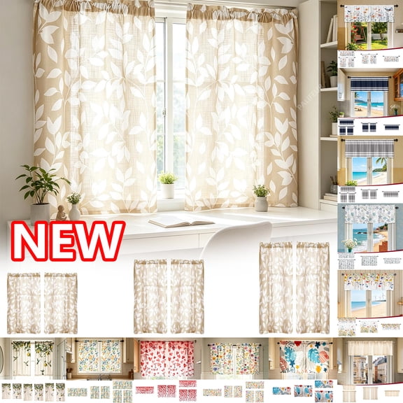 Kitchen Curtains Short Curtains Cafe Curtains 2D Print Washable Half Window Waterproof Light Filtering Polyester Kitchen Decor for Home by PALIFEUR