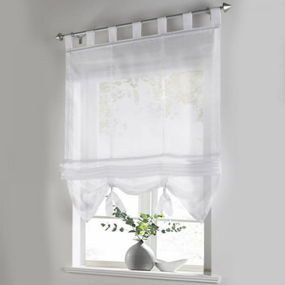 Kitchen Curtains Short Style Roman Curtains Window Treatment Tie Up Valance Curtains Sheer Curtain Drapes Decor, 24"*61"