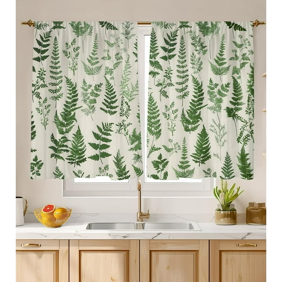 Kitchen Curtains over Sink Bathroom Window Cafe Basement Cortinas para Cocina Farmhouse Camper Rv Short Mini Curtain Green Botanical Plant Spring Elegant Country Rustic Modern Cute - 26×36‘‘
