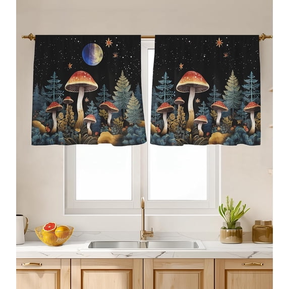 Kitchen Curtains Over Sink for Bathroom Window Cafe Basement Cortinas para Cocina Farmhouse Camper Rv Short Mini Curtain Mushroom Plant Elegant Country Rustic Modern Cute - 26×24‘‘