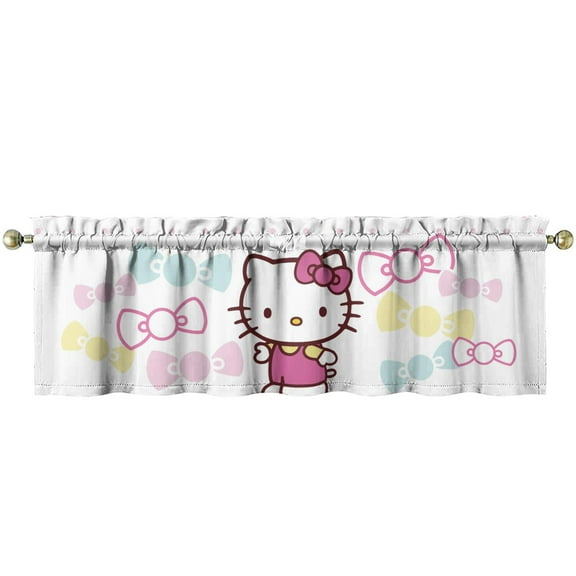 Kitchen Curtains Small Short Cafe Window Curtains Hello Kawaii Cat Cute Rod Pocket Bathroom Tier Window Treatment Drapes 54x18inch