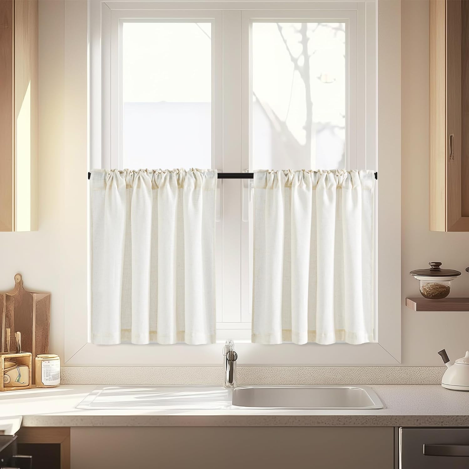 Kitchen Curtains for Small Windows 24 Inch Length 2 Tier Panels Back ...