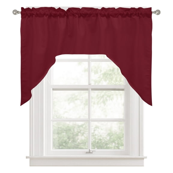 Kitchen Curtains Swag Valances, Wine Red Dark Maroon Rod Pocket Short Window Curtains for Bedroom Bathroom Cafe, 1 Pieces 56"x36" Burgundy Red