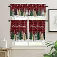 thumbnail image 1 of Kitchen Curtains Tiers and Valances Set, Merry Christmas Tree Snowflake Winter Red and Black Plaid Rod Pocket Valance Short Window Decor Curtains for Kitchen Cafe Bathroom, 27.5"x24", 3 Pieces Set, 1 of 5
