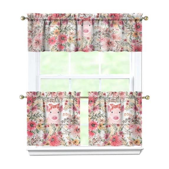 Kitchen Curtains and Valance Set 24 Inch Tier Pioneer Colorful Floral Curtains Small Drapes for Cafe Living Room Bathroom Farmhouse 3 Pieces Set Rod Pocket