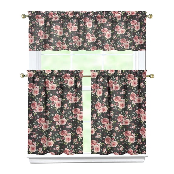 Kitchen Curtains and Valance Set 36 Inch Tier Pioneer Colorful Floral 3 Pieces Set Dining Room Small Curtain Drapes Cafe Curtains Valance for Home Decor Rod Pocket