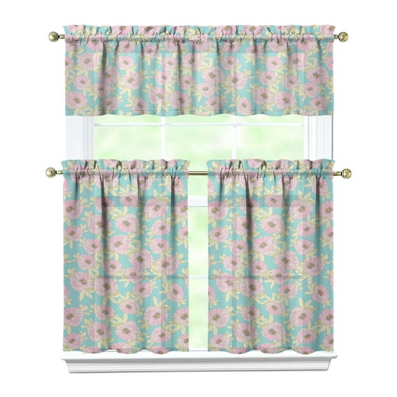 Kitchen Curtains and Valance Set 36 Inch Tier Pioneer Colorful Floral 3 Pieces Set Dining Room Small Curtain Drapes Cafe Curtains Valance for Home Decor Rod Pocket