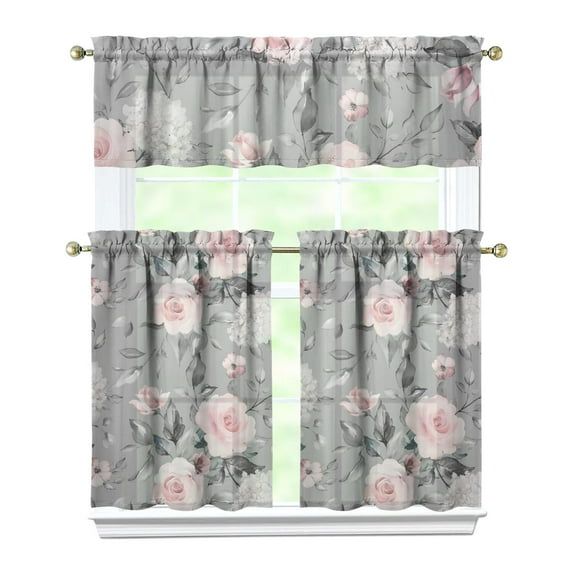 Kitchen Curtains and Valance Set 36 Inch Tier Pioneer Colorful Floral 3 Pieces Set Dining Room Small Curtain Drapes Cafe Curtains Valance for Home Decor Rod Pocket