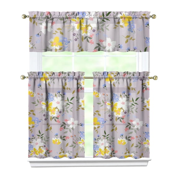 Kitchen Curtains and Valance Set 36 Inch Tier Pioneer Colorful Floral 3 Pieces Set Dining Room Small Curtain Drapes Cafe Curtains Valance for Home Decor Rod Pocket