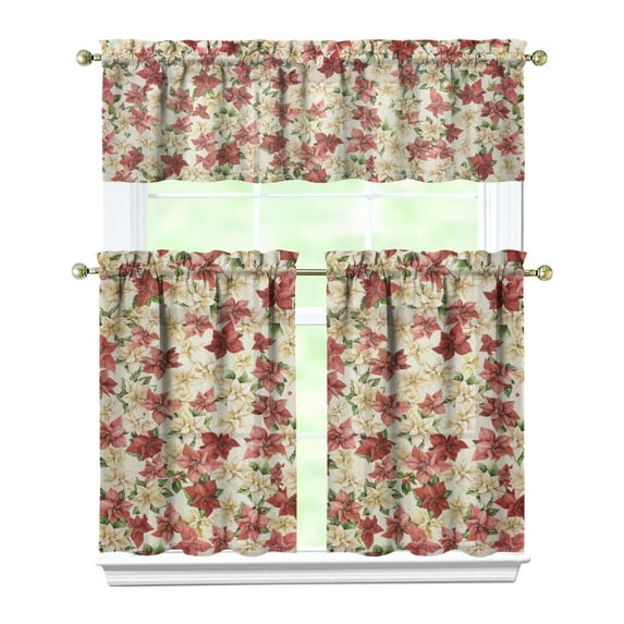 Kitchen Curtains and Valance Set 36 Inch Tier Pioneer Colorful Floral 3 Pieces Set Dining Room Small Curtain Drapes Cafe Curtains Valance for Home Decor Rod Pocket