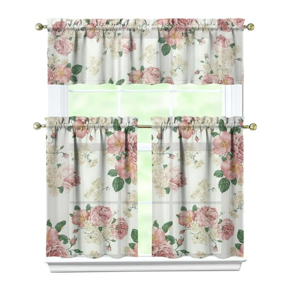 Kitchen Curtains and Valance Set 36 Inch Tier Pioneer Colorful Floral 3 Pieces Set Dining Room Small Curtain Drapes Cafe Curtains Valance for Home Decor Rod Pocket