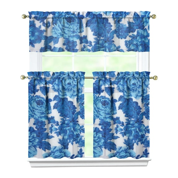Kitchen Curtains and Valance Set 36 Inch Tier Pioneer Colorful Floral 3 Pieces Set Dining Room Small Curtain Drapes Cafe Curtains Valance for Home Decor Rod Pocket