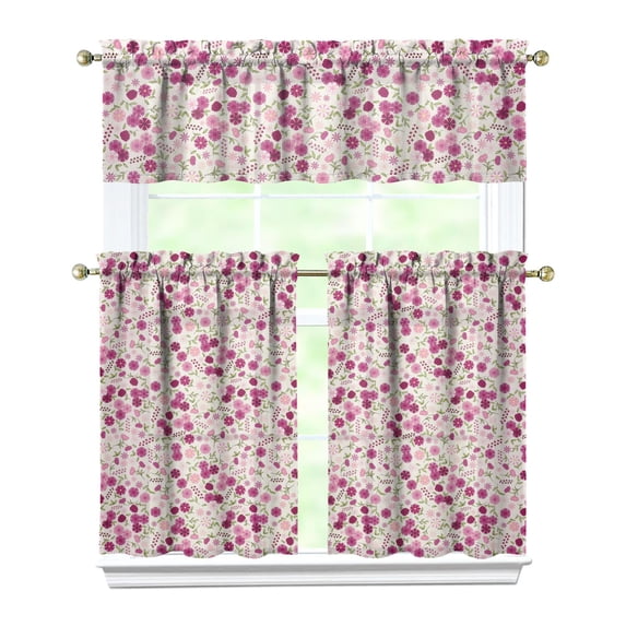 Kitchen Curtains and Valance Set 36 Inch Tier Pioneer Colorful Floral 3 Pieces Set Dining Room Small Curtain Drapes Cafe Curtains Valance for Home Decor Rod Pocket