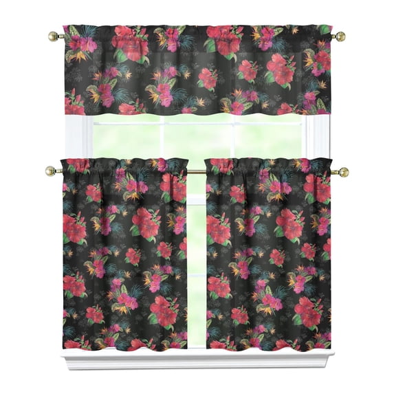 Kitchen Curtains and Valance Set 36 Inch Tier Pioneer Colorful Floral 3 Pieces Set Dining Room Small Curtain Drapes Cafe Curtains Valance for Home Decor Rod Pocket