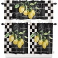 thumbnail image 1 of Kitchen Curtains and Valance Set Tier Curtains Vintage Style Black White Plaid Summer Farm Lemons Semi Sheer Curtains for Living Room, Rod Pocket Tiers and Valances for Windows, 3 Piece Set, 1 of 5