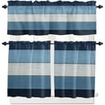 thumbnail image 1 of Kitchen Curtains Valance and Tiers 3 Piece Set, Blue Ombre Retro Farm Gradient Wood Grain Short Window Treatments Rod Pocket Tier and Valance for Cafe Laundry Room Bathroom Decor 24-Inch Tier Set, 1 of 6