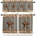 thumbnail image 1 of Kitchen Curtains Valance and Tiers 3 Piece Set, Rustic Barn Texas Western Star Berries Red Buffalo Plaid Rod Pocket Short Window Treatments for Cafe Laundry Room Bathroom 24-Inch Tier Set, 1 of 6