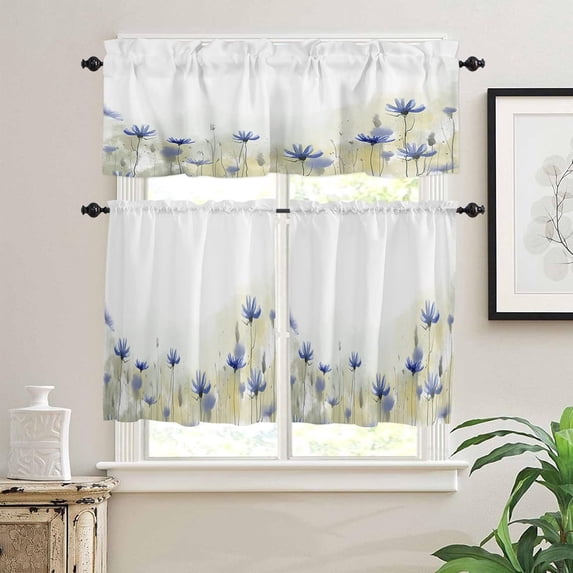 Kitchen Curtains Valances, Flower Bird Plant Spring Summer Fall Floral Short Rod Pocket Valances for Windows for Bedroom, Bathroom, 1 Panel, 42" W x 12" L