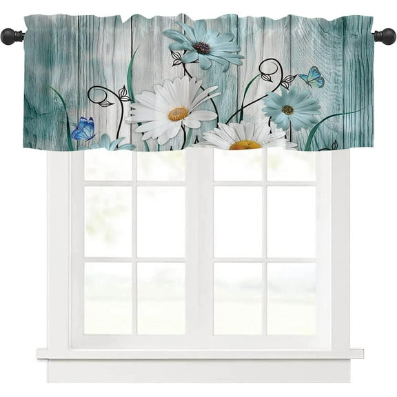 Kitchen Curtains Valances, Rod Pocket Valances for Windows, Small Window Treatment Valances for Window, Living Room, Bedroom, Bathroom, 1 Panel, 54" W x 18" L, Retro Daisy