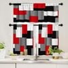 thumbnail image 1 of Kitchen Curtains and Valances Set 3 Piece Curtains 36 Inch Length Black Red Grey Geometric Modern Abstract Art Window Treatment Tiers for Bathroom, Abstract Small Cafe Curtains for Living Room, 1 of 5