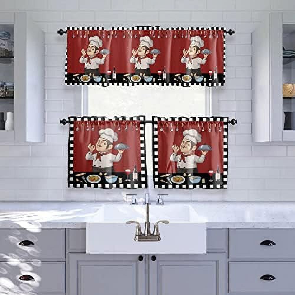 Kitchen Curtains and Valances Set 3 Pieces Rod Pocket Tier Curtains ...
