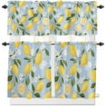 thumbnail image 1 of Kitchen Curtains and Valances Set, Lemon White Flowers Blue Backdrop Rod Pocket Window Valance 18 Inch Window Curtain Panels for Living Room Bedroom Laundry, 27.5x24in, 3 Pieces, 1 of 6