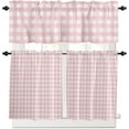 thumbnail image 1 of Kitchen Curtains and Valances Set, Pink Buffalo Plaid Rod Pocket Window Valance 18 Inch Window Curtain Panels for Living Room Bedroom Laundry, 27.5x24in, 3 Pieces, 1 of 6