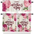 thumbnail image 1 of Kitchen Curtains and Valances Set, Pink Flower Happy Mother''s Day Curtains Tier Farmhouse Rod Pocket Half Window Curtain 24 Inch Length, 3 Piece Kitchen Curtain Set, 1 of 5