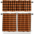thumbnail image 1 of Kitchen Curtains and Valances Set, Rustic Orange and Black Buffalo Plaid Rod Pocket Window Valance 18 Inch Window Curtain Panels for Living Room Bedroom Laundry, 27.5x24in, 3 Pieces, 1 of 6