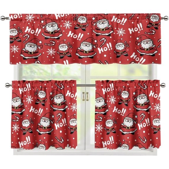 Kitchen Curtains and Valances Set Tier Curtains 36 Inch Length 3 Piece Kitchen Curtains Santa Claus HO Rod Pocket Short Window Curtains for Over Kitchen Sink (54"x18"+27.5"x36"x2)