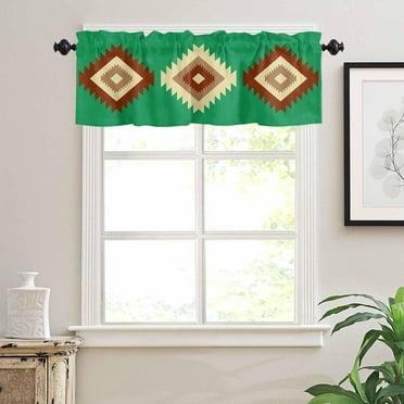 Kitchen Curtains Valances for Small Windows, Boho Green Short Curtain Valance for Living Room, Abstract Art Geometric Rod Pocket Blinds Window Printed Drapes 1 Panel 54x18 Inch